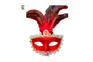 Carnival Party Sexy Venice Red Color Glitter Plastic Feather Masquerade Masks HPC-2127
