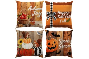 High Quality Customized Farmhouse Fall Thanksgiving Festival Eco-Friendly Anti-Bacteria Decorative Pillow Cover Set for Home