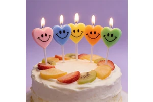 Colorful Heart-Shaped Smiley Birthday Candles Smoke Free for Boy Girls Kids Birthday Party Supplies