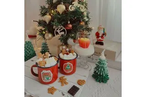 Holiday Gifts Christmas Photography Props Decor Ornaments Candle Porcelain Cup Gingerbread Man Cookies Soy Wax Scented Candles