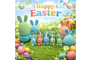 Custom Wholesale Cute Crochet Bunny Egg Wooden Toys Knitted Easter Egg Container with Bunny Ears-Storage for Easter