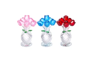 Crystal Rose Bouquet Flower Figurine Rose Gifts for Women Collectible Floral Glass Ornament for Valentine's Day Mother's Day