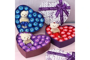 Valentine's Day Artificial Heart Shaped Box Rose Soap Decorative Flower Gift for Women Girls in Valentines Day