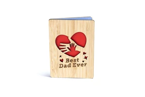 Free Customization Fathers Day Gifts Laser Cut Engraved Wooden Greeting Card Best Dad with Real Bamboo
