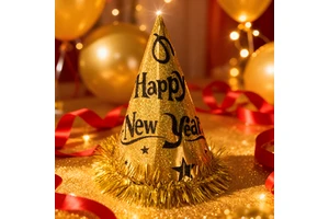 Children's New Year Hat Party Decoration Cone-Shaped Paper Headwear with Happy New Year & Stars Design for Events