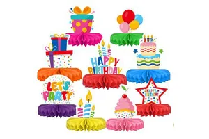 Happy Birthday Reusable Decorations Set-Colorful Themed Honeycomb Centerpiece Table Decoration for Kids Birthday Party