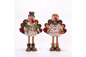 Set of 2 Plush Thanksgiving Turkey Figurines 14 Inch Standing Autumn Tabletop Decor