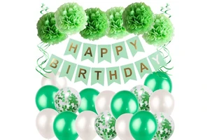 Colorful Birthday Balloons Paper Pompoms Party Decorations Set Adult Baby Birthday Confetti Latex Birthday Party Decorations