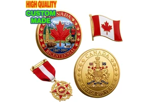 Custom 3D Relief Commemorative Coins National Day Flag Lapel Pins Ribbon Star Medals Set Heritage Anniversary Souvenir Gift