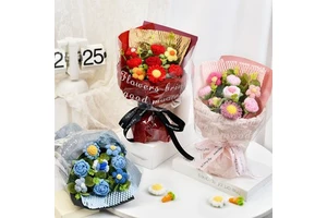 Finished Product Creative Design Handmade Mini Rose Sunflower Mixed Crochet Bouquet Flower