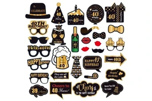 Black Gold Funny Adult Birthday Decorative Paper Beard Props for 30 50 Years Old Birthday Party Photo Supplies