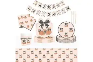 DAMAI Thanksgiving Party Paper Plate and Napkins Fall Tableware Kit Disposable Set Thanksgiving Plaid Decorations for 8 Guests
