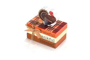 Thanksgiving Decoracion Fall Tiered Tray Decor, 3 Mini Wooden Book Stacks and 1 Wooden Turkey Are Perfect Decorations for Fall