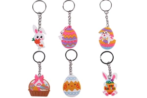 Easter Party Favors Themed Rubber Decorated Egg Basket Key Chain Collection Cute Cartoon Kids' Backpack Accessories Custom
