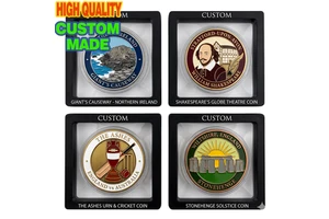 Custom Challenge Coin Metal Commemorative Coins With United Kingdom Shakespeare Stonehenge 3D Floating Frame Box Tokens Vendor