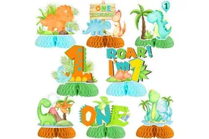 Dinosaur First Birthday Boy 8pcs Paper Honeycomb Centerpieces Eco-friendly Indoor Outdoor Table Toppers Party Decorations
