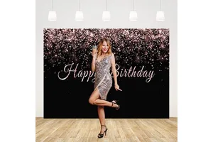 Happy Birthday Backdrop for Adult Party 16th 30th 40th 50th 60th Birthday Background 7x5ft Black and Rose Gold Birthday Backdrop