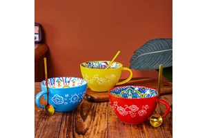 Eco-Friendly Porcelain Breakfast Cereal Cup Bohemian Style Fruit Oat Yogurt Salad Mug Bowl For Coffee