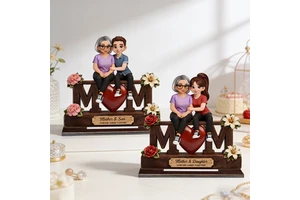 Wholesale Mother's Day Mom Figurine Set Mother & Son / Mother & Daughter Wooden Desk Decor Forever Linked Together Gift for Mom