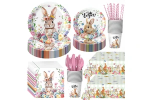 Modern Cute Cartoon Rabbit Themed Eco-friendly Durable Disposable Paper Tray Cup Decoration Easter Party Atmosphere Tableware