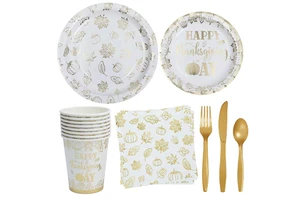 Thanksgiving FDA Certified Disposable Paper Tableware Set - 16pc Eco-Friendly Party Kit