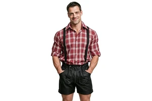 Men Red Plaid Shirt Black Suspender Lederhosen Set German Bavarian Oktoberfest Beer Festival Costume Adult Party Cosplay Outfit