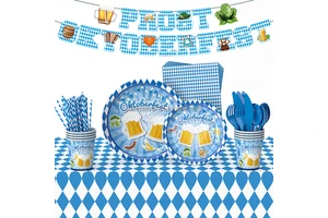 OEM Hot Selling Cartoon Disposable Paper Tableware for Parties German Munich Beer Festival Holiday Theme Desktop Decoration Set