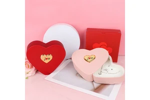 New Valentine's Day Birthday Romantic Square Hand Spun Finish Double Heart-shaped Love Jewelry Gift Box for Ring Necklace