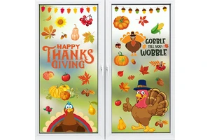 Thanksgiving Window Stickers Household Customizable Size Color Cross-Border Cartoon Turkey Maple Leaf Electrostatic PVC Stickers