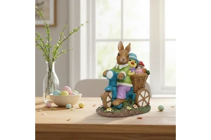 Spring Seasonal Transparent Gold Modern Resin Chick With Rabbit Easter Ornament For Retail And Gift Distribution