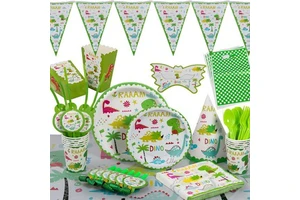 Dinosaur Party Supplies Set- Birthday Party Supplies Includes Plates,Cupcake Toppers & Banner,Cups,Dinosaur Party Decorations