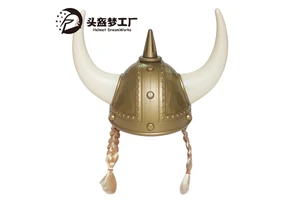 New Carnival Halloween Party Horned With Braided Custom Plastic Warrior Viking Helmet