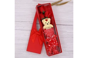 TC Custom Valentines Day Mothers Day Thanksgiving Gift Plush Bear and 3 Roses Soap Flowers Set Artificial Flower Gift Box