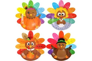 Thanksgiving Paper Plates Turkey Shaped Disposable Dinnerware Decor Plates for Fall Thanksgiving Holiday Party Favors Supplies