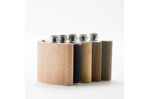 Hot Selling 6oz Wood Grain Leather Stainless Steel Wine Pocket Hip Flask For Party