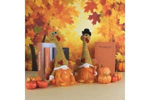 Gouli Modern Plush Die-Cut 1/2 Thanksgiving Turkey Decoration Autumn Party Faceless Dwarf Garden Gnome Wearing Hat Gift