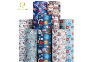 Customizable USA Independence Day Themed Printed Pattern PVC Faux Leather for Handbags Shoes Footwear Crafts