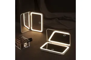 2026 Charging Treasure Cosmetic Mirror With Power Bank LED Lighted Dual Sided Magnifying Foldable Personalized Compact Mirror