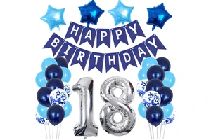 Navy Blue Eco-Friendly Adult Happy Birthday Balloon Set Silk Screen Printed Foil Latex Confetti JYAO Brand Party Decorations