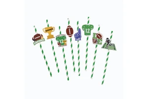 EASTTERN Factory Wholesale Football Game Paper Straws with Wooden Picks for Children's Birthday Easter Graduation Party Supplies
