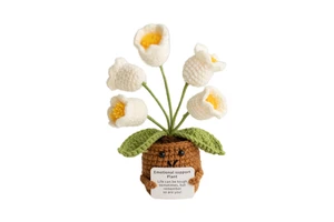 Crochet Sunflower Tulip & Rose Pot with Knitted Potted Plants for Valentine's Day & New Year Decor Finished Product
