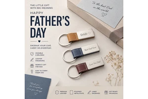 Father's Day Gift Custom Engravable Leather Metal Keychain Zinc Alloy Plated Polished Metal Personalized Genuine Leather Keyring