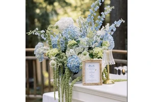 DKB Flower Factory Low Price Modern Flower Ball Green Blue Silk Hydrangea 50cm Artificial Flower Ball Centerpiece