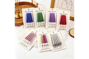 10 Pcs Set Wholesale Spiral Metallic Colorful Birthday Cake Candle 5.5mm Cake Decoration Candles OEM Factory Supply
