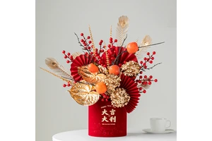 Wholesale Vietnamese New Year Decor Flower With Red Lantern Red Artificial Holly Ball in Dome for Lunar Chinese Snake New Year