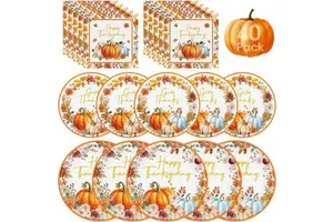 Thanksgiving Paper Plates and Napkins Sets Thanksgiving Party Plates Napkins Maple Leaf Pumpkin Tableware for Party Supplies