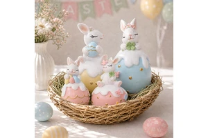 Mini Easter Bunny with Egg Resin Figurine Cute Desktop Decor Holiday Gift for Kids Children's Room Bedroom Various Lovely Design