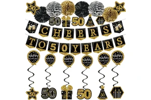 Elegant Black Gold Full Birthday Party Decor Package Fashionable Indoor Outdoor Party Arrangement Supplies