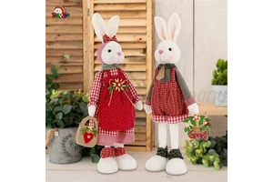 High Quality 42cm Tall Standing Bunny Plush Rabbit Doll Red Green Country Easter Holiday Comforter Decoration Wholesale