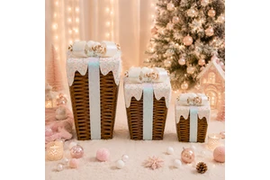 Christmas Hot Sale Items Decoration High Quality New Brown Color Rattan Gift Box Decor Set 3 Piece for Home Xmas Supplier